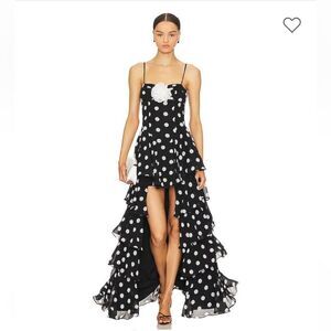 Majorelle Brandi Gown polka dot maxi dress black white high slit Revolve M